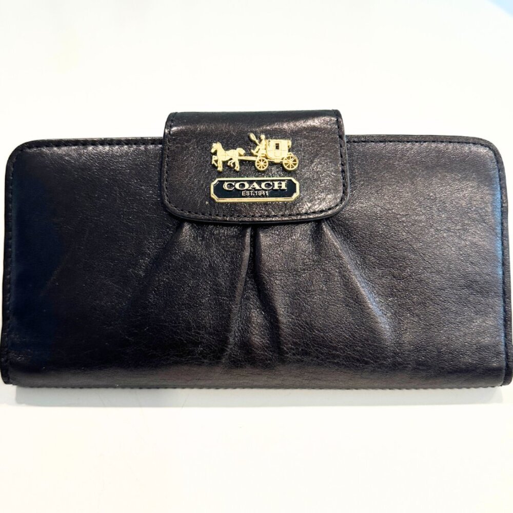 Coach Horse & Carriage Black Leather Accordion Wallet  Pink Interior – Pre-Loved